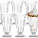 Cheardia 6 Pack Plastic Milkshake Glasses, 13.5 oz Old Fashioned Soda Glass Footed Ice Cream Cups, Clear Pina Colada Fountain Glasses Milkshake Cups for Sundae, Juice, Tropical Drinks, Party
