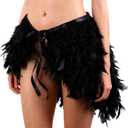 Womens Faux Feather Mini Skirt Sexy Mid Waist Mini A-line Feather Tutu Skirt for Halloween Carnival Party Black