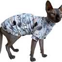 Limited Edition Sphynx Cat Cotton T-Shirts Hairless Cat Sweatshirt Pet Kitten Clothes Round Collar Kitten Shirts Vest Cats & Small Dogs Apparel (Cat Fishbone, or XL (10-12 lbs))