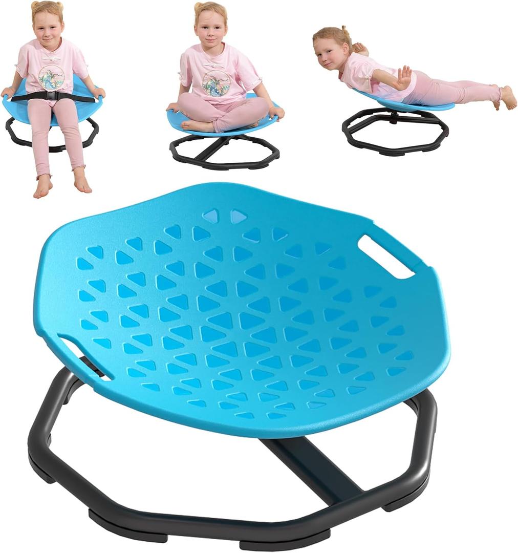 Sensory Spinning Chair for Autistic Kids,Upgraded Swivel Chair for Kids with Handles, Improves Focus and Balance, Ideal for Indoor and Outdoor Play Equipment (Safety Belt Included) (Blue)