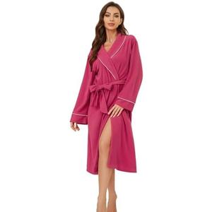 EK4YDNDS Women Lightweight Fleece Robe, Soft Long Shawl Collar Bathrobe for Women Size L/XL
