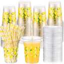 25 Sets of Yungyan Plastic Cups and 26 Straws for Lemon Party (16oz) for Drinking Coffee, Juice, and Drinks, and Suitable for Baby Shower or Birthday Party
