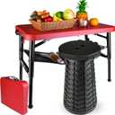 Portable Folding Table and Stool Set, Lightweight Foldable Table & Collapsible Stool for Camping Picnic Beach Fishing, Sturdy Small Outdoor Set with Mesh Layer Storage, round, 29-inch diameter, 19.7-inch height