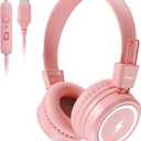 Kid Headphones for School, USB Type C Kids Headphone with LED Lights, Wired Boys Girls Headphones with Safe Limiter 85dB/94dB, Foldable On Ear Headphones with Microphones for Girls, Boys, iPad-Pink