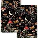 Mushroom Moth Kitchen Towel Set of 2 Soft Absorbent Black Hand Tea Towels for Kitchen Witchy Gifts Bathroom Home Decorations 16"x 24"