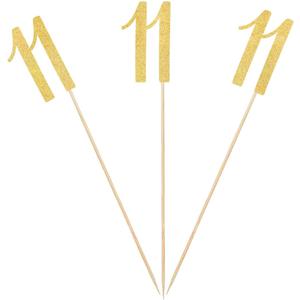 3 x Gold Glitter 11th Birthday Centerpiece Sticks, 12-Pack Number 11 Table Topper Anniversary Party Decorations