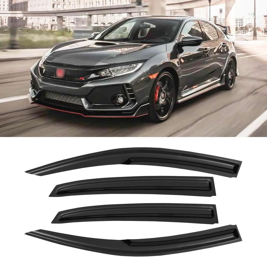 Window Visors for Honda Civic Hatchback 2016-2021 (Not fit Sedan), Rain Guards Shield Vent Deflector Shade Dark Smoke 2017 2018 2019 2020, Tape-On, 4PCS