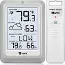 Indoor Outdoor Thermometer Hygrometer Wireless Weather Station, Temperature Humidity Monitor Battery Powered Inside Outside Thermometers with 330ft Range Remote Sensor and Backlight Display (White/Grey)
