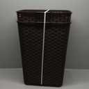 Mind Reader 40L Slim Laundry Hamper, Clothes Basket, Lid, Wicker Design, Plastic, 18"L x 10.4"W x 23.5"H, Set of 2, Brown