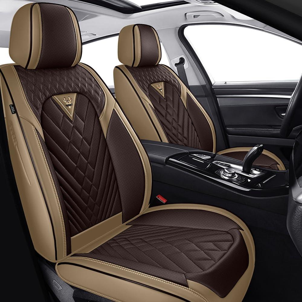 Fit for Jeep Wrangler Seat Covers 2000-2026, Nappa Leather, 360 Full Protection, Thick Padding & Memory Foam, Waterproof & Stain-Resistant Car Seat Cover (Standard 2 Seats,Brown&Beige)