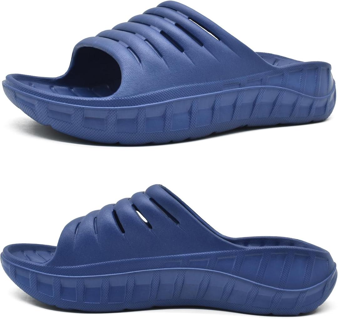 KuaiLu Mens Recovery Sandals Orthotic Arch Support Open Toe Sport Slides Thick Cushion Orthopedic Plantar Fasciitis Slip On Wide Width Summer Pool Beach Waterproof (Blue, M)