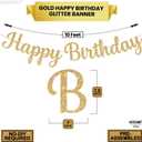 KatchOn, Glitter Gold Happy Birthday Banner - Pre-Strung 10 Feet, Happy Birthday Sign for Women Men Boys and Girls Gold Birthday Decorations