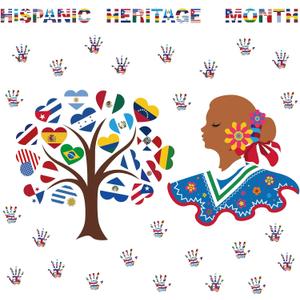 Outus 57 Pieces Hispanic Heritage Month Classroom Bulletin Board Decor Set Spanish English Hispanic Heritage Month Cutouts with Glue Point for Wall Bulletin Board School Classroom Home Decorations