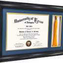 GMFrames Solid Wood Diploma Frame with Tassel Holder for 8.5x11 Certificate with Navy over Gold Mat,Black Finish with Intricate Black Rope Detail,UV Protection Acrylic