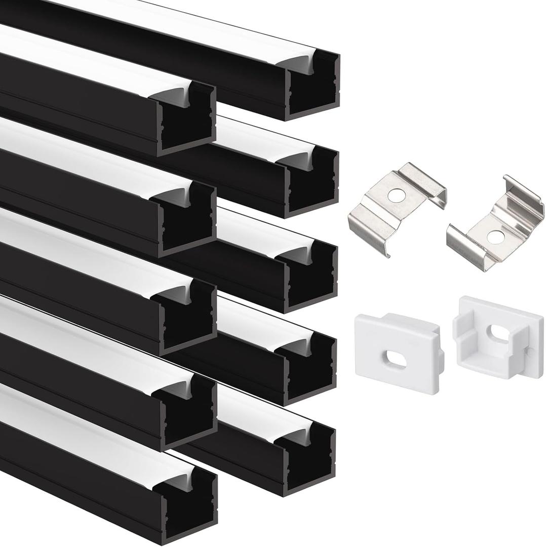 Besseto 10 Pack 1M/3.3Ft LED Aluminum Channel for Wall Panel,Wood Slat Wall Panel LED Strip Light Aluminum Channel Profile for Living Room Bedroom Bathroom Stairs (Black-10Pack 3.3Ft)