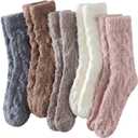 Tavaleu Womens Fuzzy Socks, Soft Cozy Fluffy Slipper Socks Winter Warm Plush Sleeping Socks (5 Pairs Solid Color)