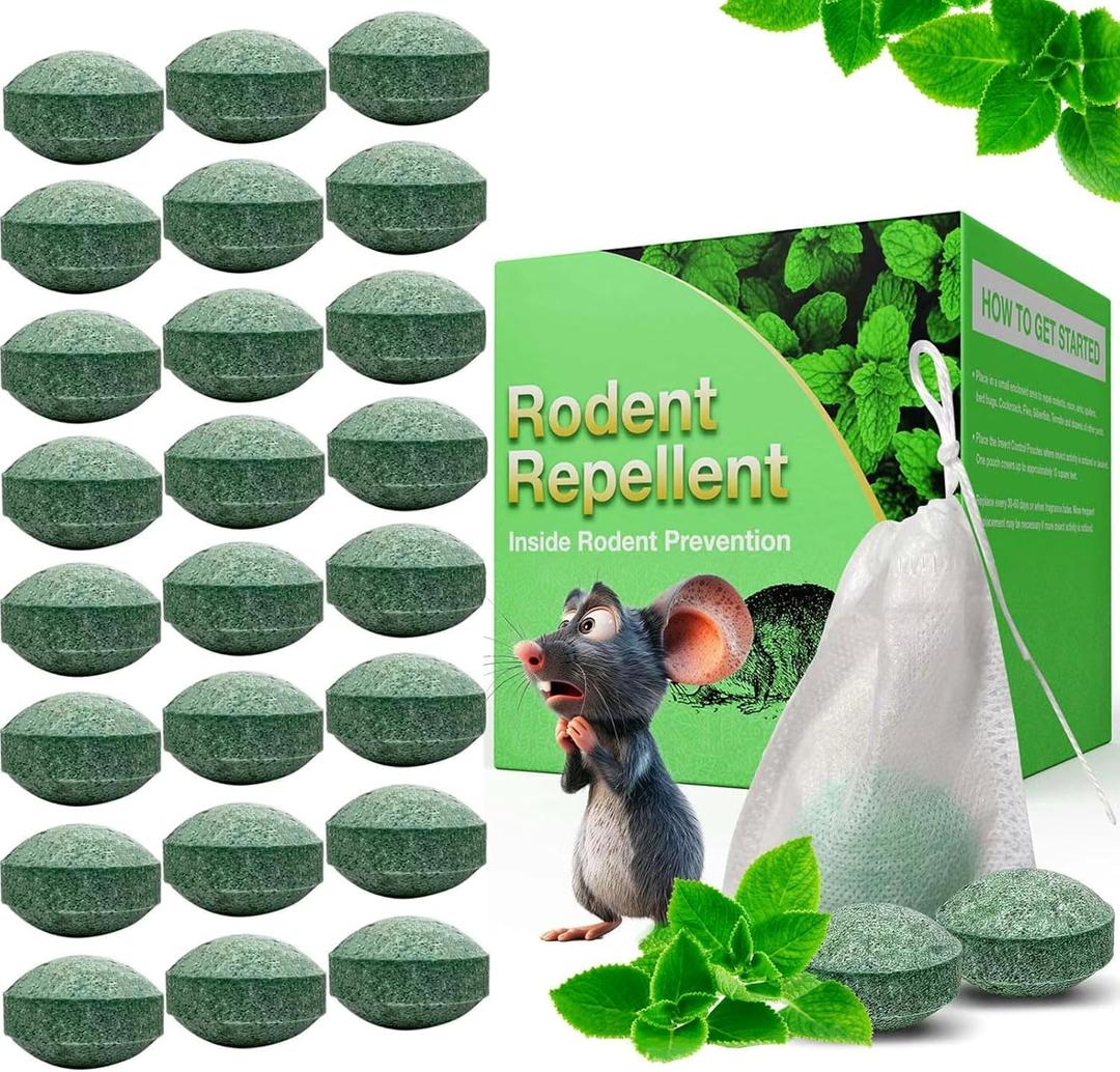 Mouse Repellent Rat Repellent, 24Pcs Peppermint Oil Moth Balls, Natural Ingredients Mice Balls Deterrent Indoor Pest Insect Control, Family & Pet Safe