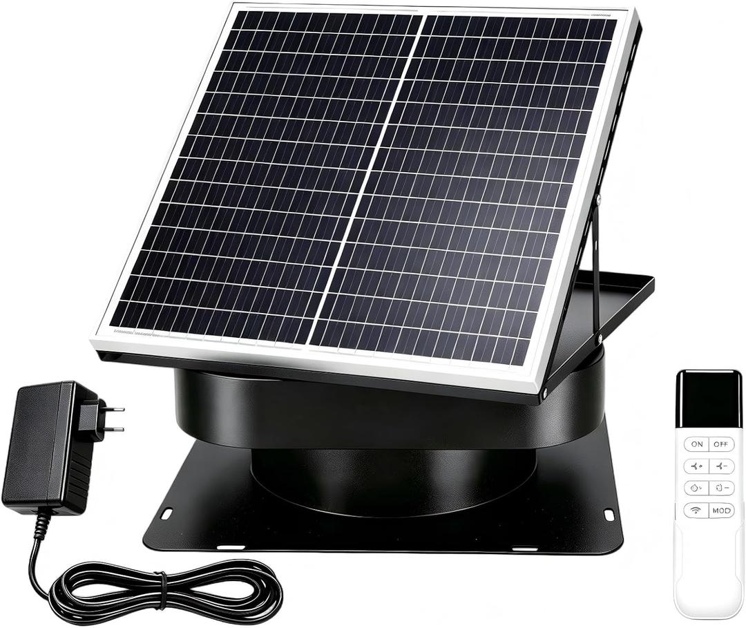 35W Solar Attic Fan with Thermostat, High-Efficiency Copper Motor Roof Vent, 24/7 Heavy-Duty Solar Powered Exhaust Fan for Home, Garage, Greenhouse & Shed, Cools up to 2800 sq.ft