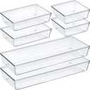 Criusia 6 Pcs Large Size Clear Drawer Organizer Set, Acrylic Non Slip Non Cracking Kitchen Drawer Storage Tray Divider, Multifunctional Storage for Cosmetics, Bathroom, Tools, Kitchen and Office