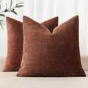 MIULEE Textured Couch Pillow Covers 20x20 Inch Pack of 2,Red Taupe Soft Thick Solid Decorative Chenille Throw Pillows Neutral Farmhouse Cushion Covers Modern Home Decor for Sofa Bedroom Living Room