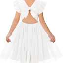 Haloumoning Girls Tulle Dress Kids Summer Backless Flower Girl Dress for Birthday Party 5-14Y (White)