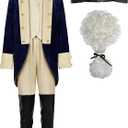 ReliBeauty Washington Costume Boys Hamilton American Colonial Uniform with Wig Size 150