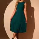 Allegra K Women's Sleeveless Pleated Dress Ruffle Hem Crew Neck Tank Knitted Elegant Midi Dresses (Green, S)