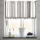 RYNGHIPY Cotton Linen Boho Curtains with Tassels Black and Ivory Striped Curtains Valances for Windows Farmhouse Window Treatment for Kitchen Bathroom, Black and Ivory, 55"W x 36"L (Pack of 1)