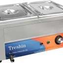 Treshin 2 Pan Commercial Food Warmer 21 Qt Capacity 1200W Stainless Steel Electrical Bain Marie Buffet Food Warmer Steam Table with Temperature Control & Lid for Home, Party, Catering, Restaurants