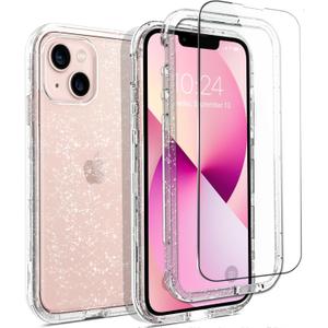 Coolwee Crystal Glitter Full Protective Case for iPhone 13 Heavy Duty Hybrid 3 in 1 Rugged Shockproof Women Girls Transparent Compatible with iPhone 13 6.1 inch Shiny Clear Bling Sparkle