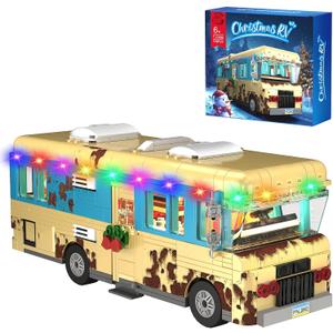 Christmas Cousin's RV Building Kit, LED Christmas Holiday Snow Village RV, 10.1 Inch Christmas RV Compatible with Lego Gifts for Boys, Girls, Family, and Friends (532 Pcs)