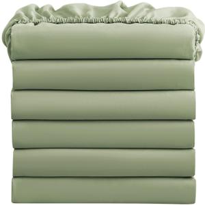 FreshCulture Full Fitted Sheets, Bulk Pack of 6, Deep Pocket, Soft Microfiber Bottom Sheets for Home, Salons, Hotels, Full Size Fitted Sheets Only (Sage Green)