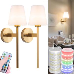 Battery Operated Wall Sconces Set Of 2, Wireless Battery Wall Light With 10000mAh RGB Rechargeable Magnetic Bulb, Rechargeable Wall Sconce With Remote Control For Bedroom, No Electrician Required