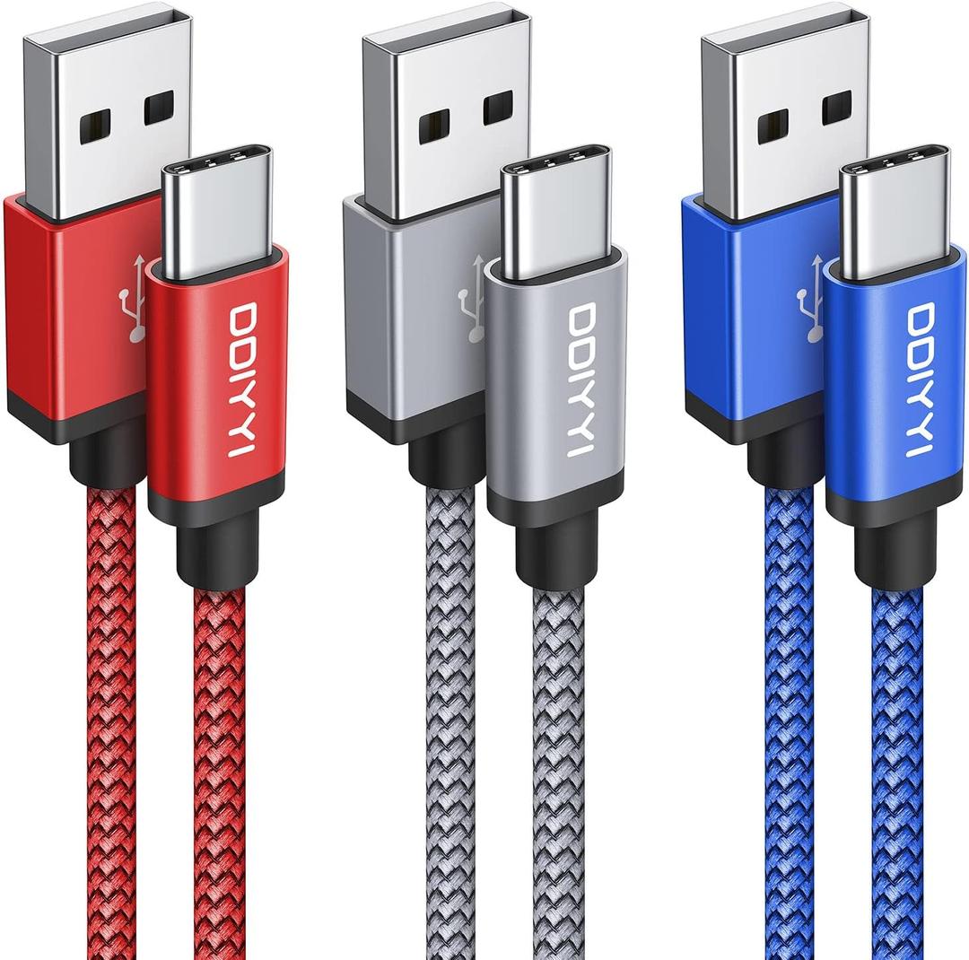 USB C Cable 6ft, 3-Pack USB to USB C Fast Charging Cable Braided Charger Cord for iPhone 17 Air 17 16 Pro Max, Samsung, Pixel 9 (Red/Grey/Blue)