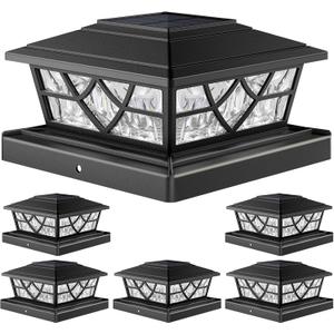 APONUO Solar Post Cap Lights 6 Pack for 4x4 5x5 6x6 Wood Vinyl Fences - IP64 Waterproof, Auto On/Off, Solar Powered Post Lights, Warm Cool White, Deck Patio Yard Decor, Black