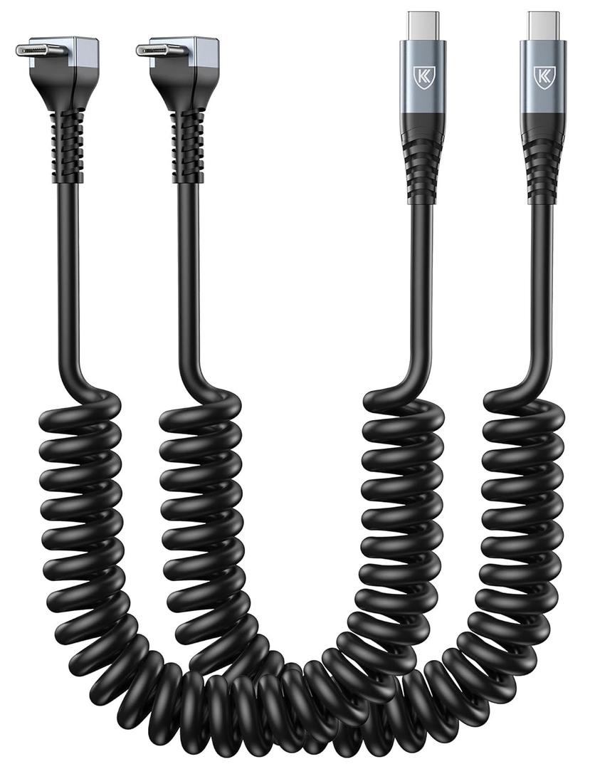 USB C to C Cable for CarPaly/Android Auto, [3FT, 2-Pack] 90 Degree USB C Cable, Coiled USBC to USBC Cable 3A Fast Charging, Right Angle Type C Cord for iPhone 17/16/15/Pro Max/Galaxy S23 and More (Grey)