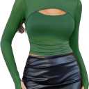 Avidlove Women's Sheer Mesh Long Sleeve Crop Top y2k Sexy Tee Blouse Cutout Clubwear with Thumb Holes (Medium, Bright Greeen)