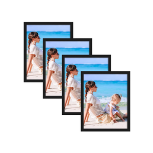 Picture Frame Set of 4, Natural Wood Photo Frame Display Pictures with Plexiglass for Tabletop Horizontal or Vertical Display (Black 27*18 cm)