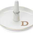 HOME SMILE Initials Ring Holder Jewery Tray with personalized D-Monogrammed Engagement Gifts for Friends,Birthday Mother's Day Christmas Gifts for Women,Ceramic White