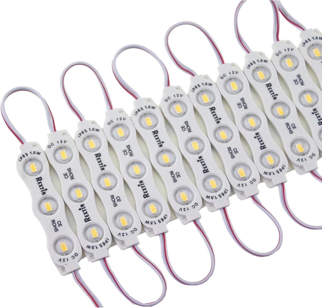 REXTiN Super Bright 200pcs 3 LED Module Storefront Lights Yellow 5630 5730 SMD Waterproof Decorative Light for Letter Sign Storefront Advertising Signs with Tape Adhesive BacksideYellow