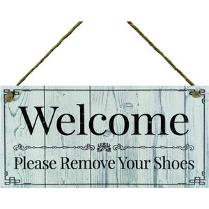 Meijiafei Welcome Please Remove Your Shoes- Shoes Off Sign - No Shoes Sign - Remove Shoes Sign - Please Remove Your Shoes Sign 5" x 10"