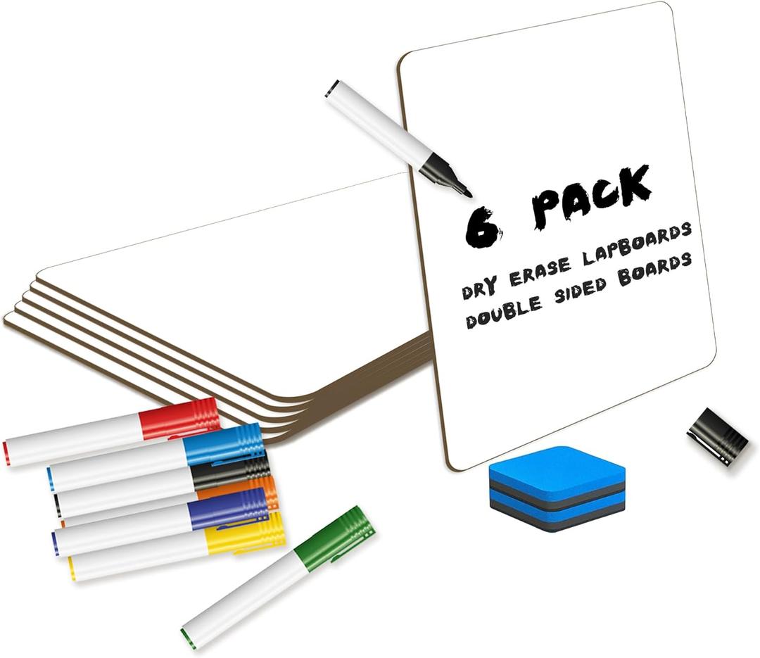 2 x White Board Dry Erase Boards Classroom Pack Mini White Boards 9" x12 Double Sided Personal Whiteboards for Students Teachers School Supplies Lapboards (Set of 6 Boards & Erasers & Pens)