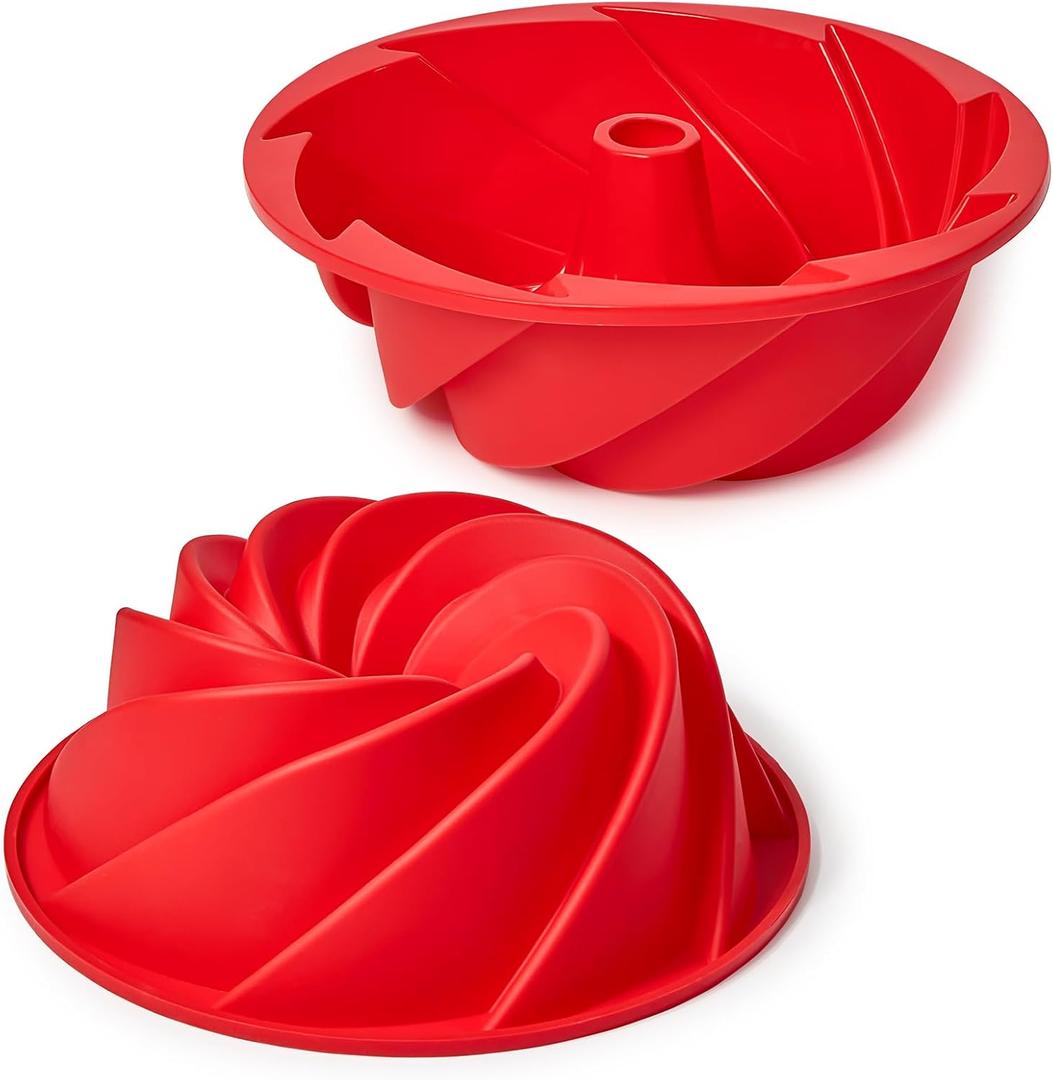9.7 Inch Silicone Spiral Fluted Tube Cake Pan, 2 Pack Non Stick Silicone Baking Molds for Cake, Bread, Brownie, Jello