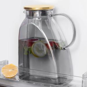 Glass Pitcher With Lid For Fridge,60 oz Glass Pitchers With Handle And Lid, 0.48 Gallon Glass Tea Pitcher Jug Carafe Jar, Water Pitcher for Hot/Cold Water Iced Juice fruit Coffee Milk (Grey) (Gray)
