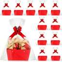 Colarr 12 Pcs Basket for Gift Empty DIY Bulk Kraft Gift Basket Kit with Handle 12 Wrapping Bag 12 Bow Market Tray for Wedding Mother's Day Bridal Shower Graduation Birthday Party Favor(Red)