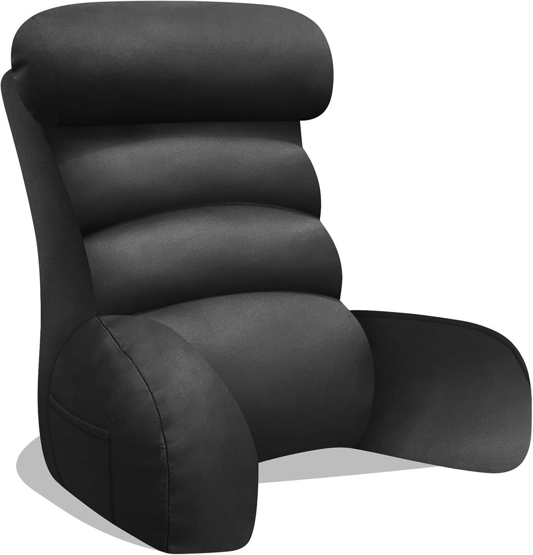Back Pillow for Bed Sitting UpXL,Reading Pillow with Arms,Bed Pillows, for Reading/Working/Watching TV/Playing Games/Relaxing (Black)