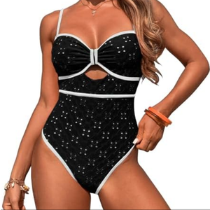 HXN Women's One Piece Swimsuit Tummy Control Bathing Suit Color Block Cutout Slimming Swim Suit Swimwear 2025 Mediu