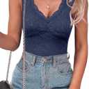 SAUNGKUAI Women V Neck Lace Bodysuit Sleeveless Tank Top Body Suit for Going Out (X-Large)