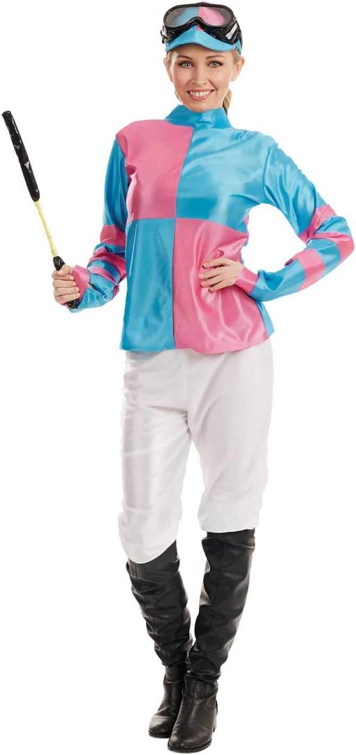 fun shack Womens Jockey Costume, Horse Jockey Outfit, Equestrian Halloween Costume for Women, Racing Attire (Small, Blue)