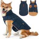 Dog Coat, Warm Winter Dog Waterproof Jacket for Medium Dogs, Fleece Lined Adjustable Dogs Coats Cold Weather Windproof Doggie Snowsuit with Leash Hole, Navy X-Large